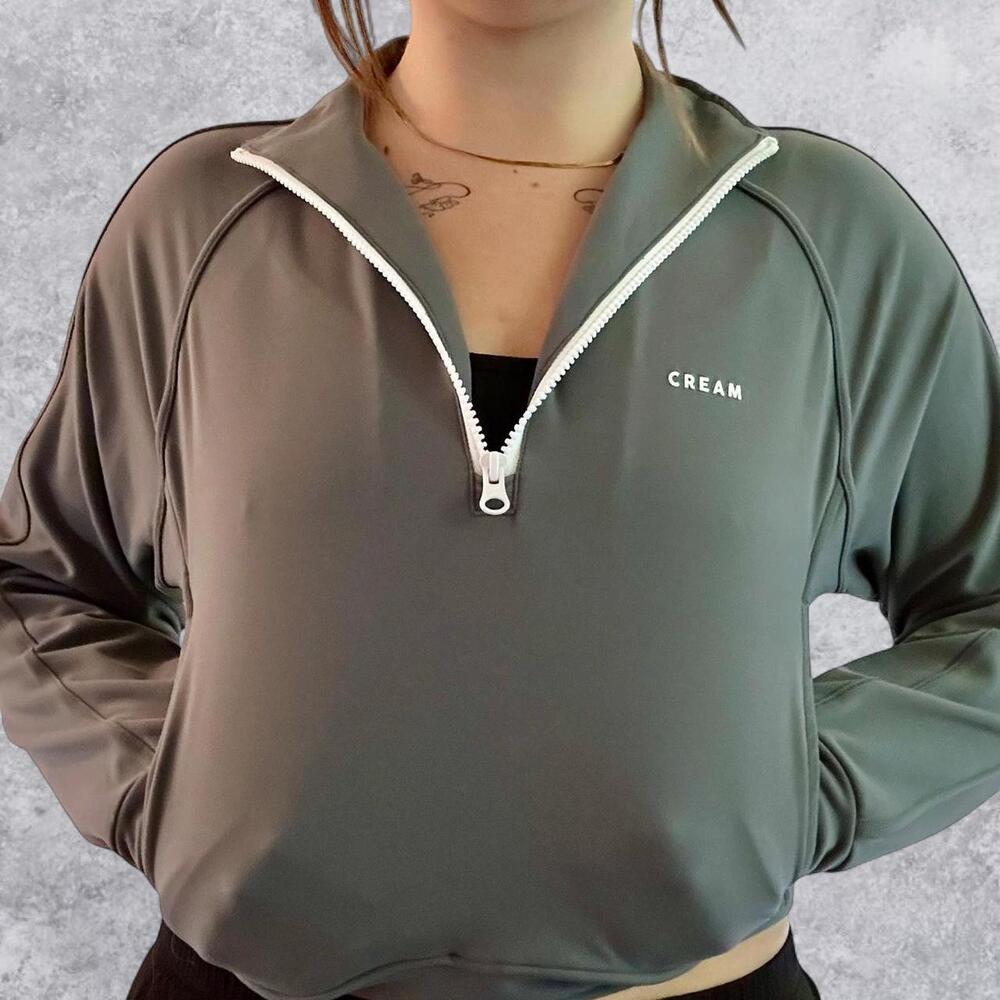 Cream Athletic & Co Gray Quarter Zip Sweatshirt Long Sleeve Collared Yoga Athlet
